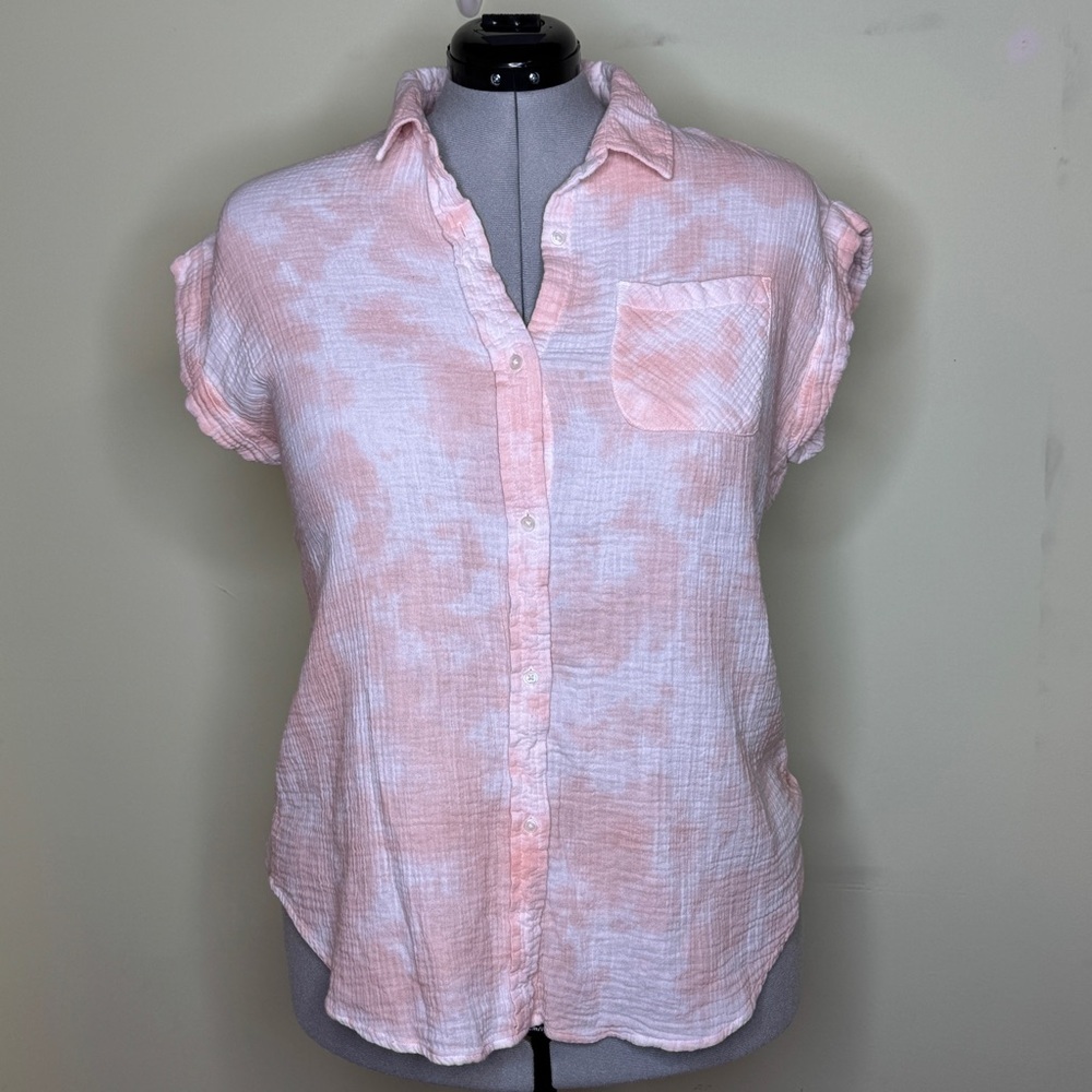 Pink Watercolor Button-Up Top